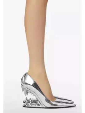 Women’s Asymmetrical Morso Laminated Pumps in Silver