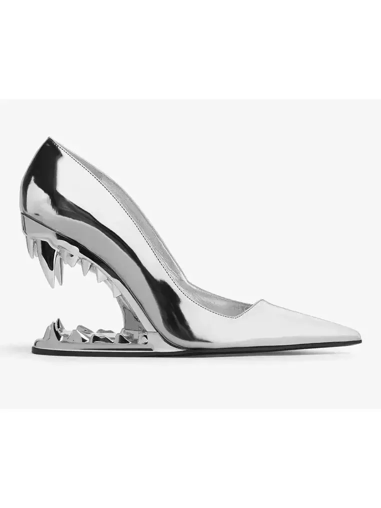 Women’s Asymmetrical Morso Laminated Pumps in Silver