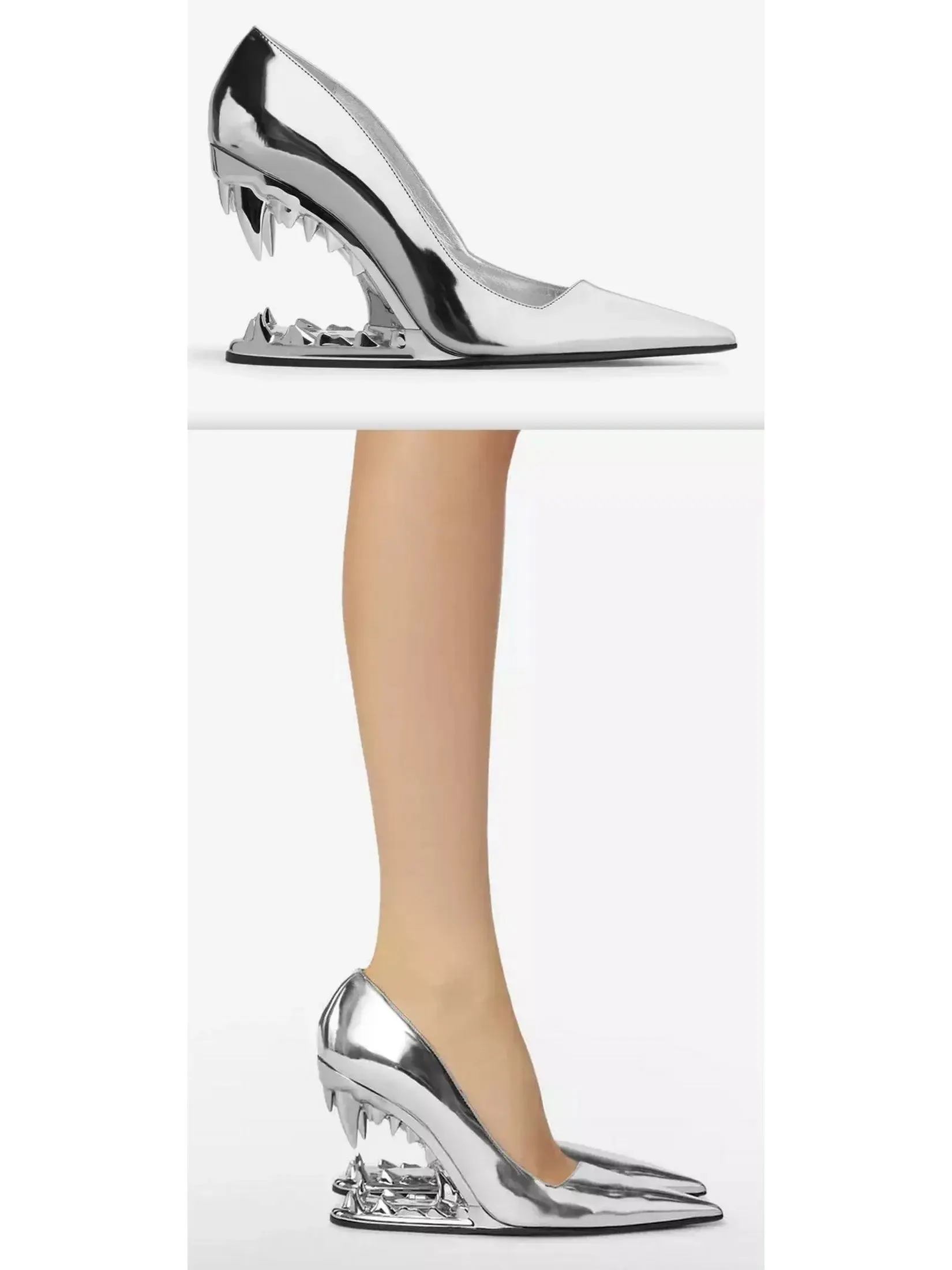 Women’s Asymmetrical Morso Laminated Pumps in Silver