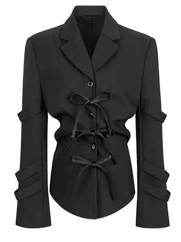 Women’s Bow-Detailed Single-Breasted Blazer in Black