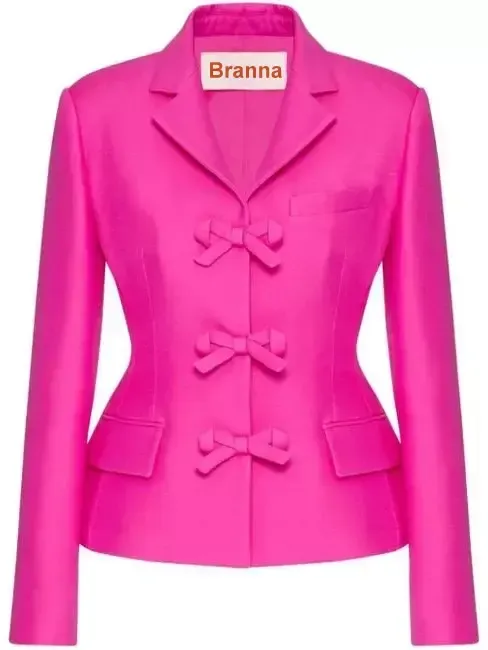 Women’s Bow-Embellished Hot Pink Single-Breasted Blazer