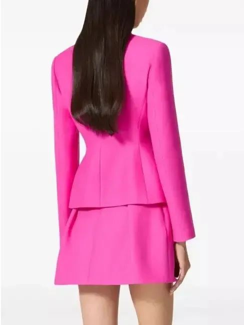 Women’s Bow-Embellished Hot Pink Single-Breasted Blazer