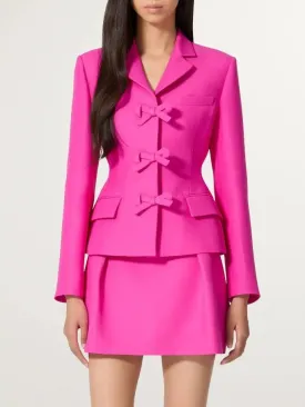 Women’s Bow-Embellished Hot Pink Single-Breasted Blazer