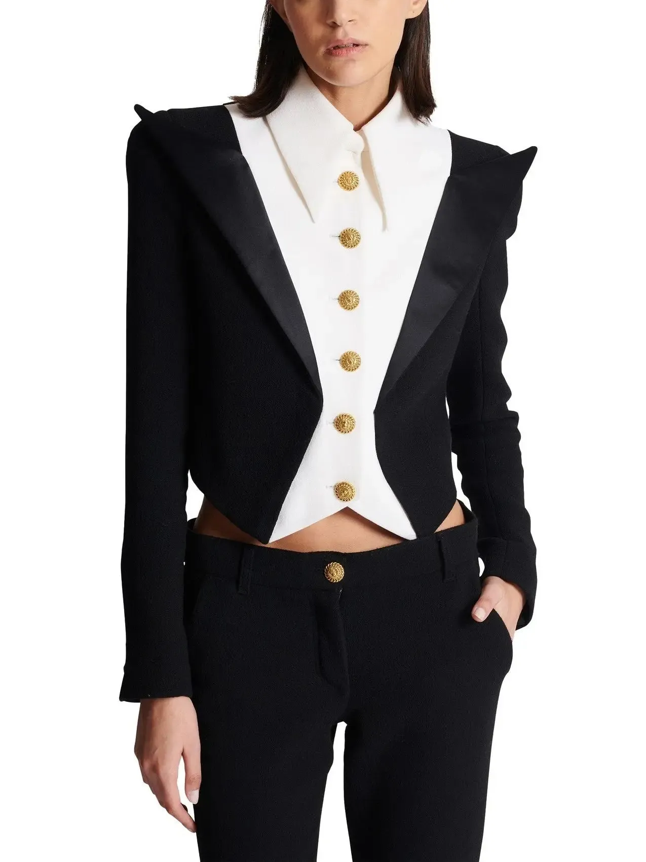 Women’s Cropped 6-Button Crepe Jacket