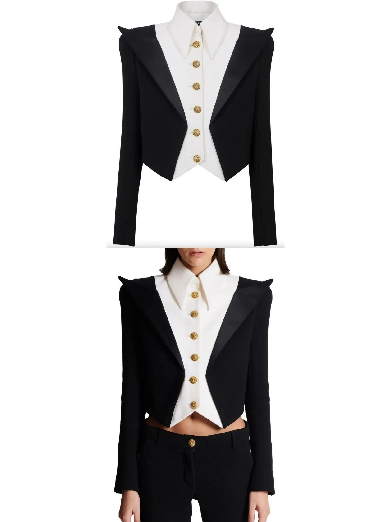 Women’s Cropped 6-Button Crepe Jacket