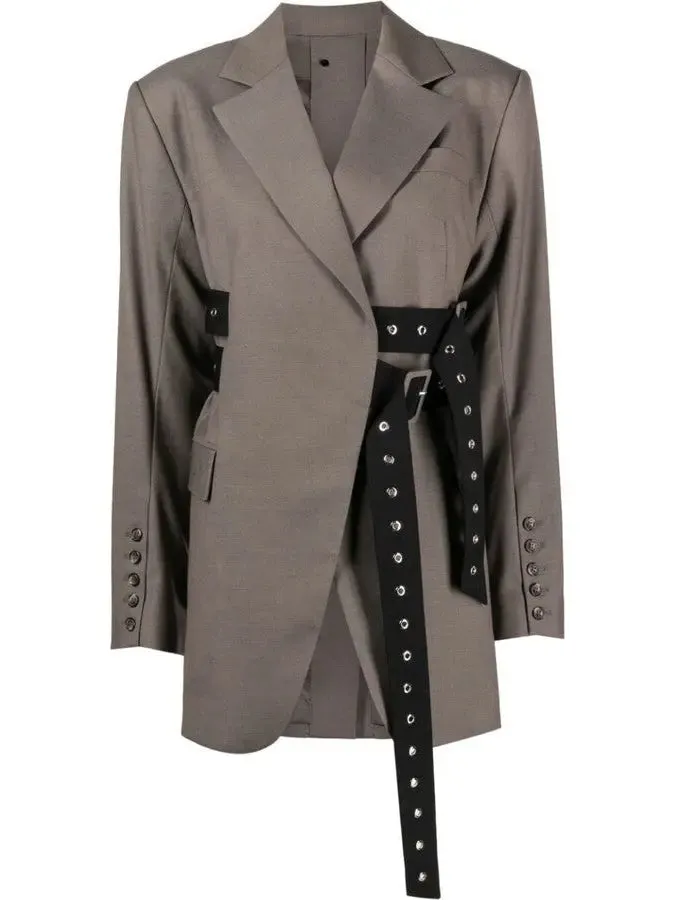 Women’s Double Side Belted Blazer in Brown