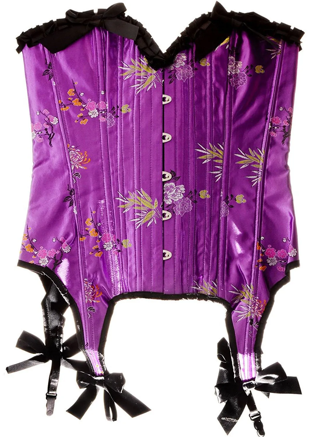 Womens Vibrant Purple Floral Brocade Corset with Garters